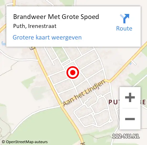 Locatie op kaart van de 112 melding: Brandweer Met Grote Spoed Naar Puth, Irenestraat op 22 augustus 2021 14:50