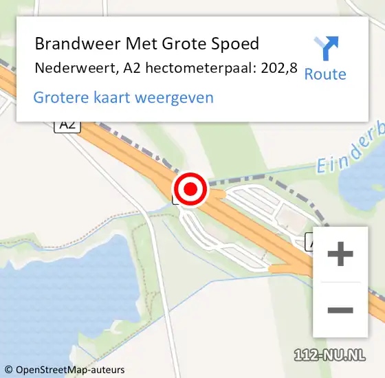 Locatie op kaart van de 112 melding: Brandweer Met Grote Spoed Naar Nederweert, A2 hectometerpaal: 202,8 op 22 augustus 2021 14:51