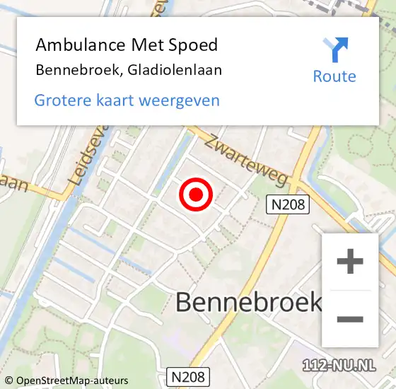 Locatie op kaart van de 112 melding: Ambulance Met Spoed Naar Bennebroek, Gladiolenlaan op 22 augustus 2021 14:55