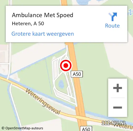 Locatie op kaart van de 112 melding: Ambulance Met Spoed Naar Heteren, A 50 op 22 augustus 2021 14:55