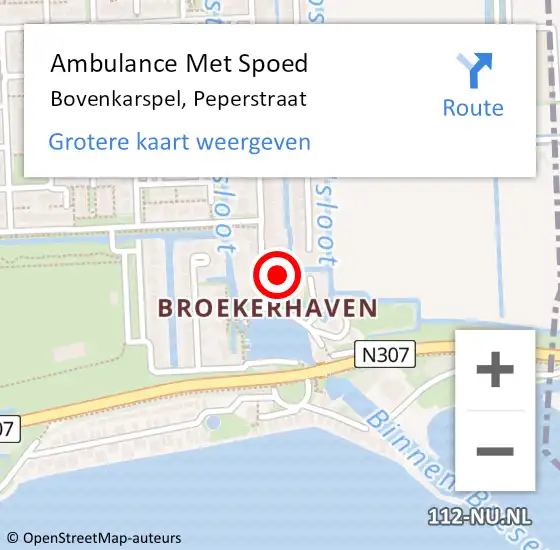 Locatie op kaart van de 112 melding: Ambulance Met Spoed Naar Bovenkarspel, Peperstraat op 22 augustus 2021 15:07