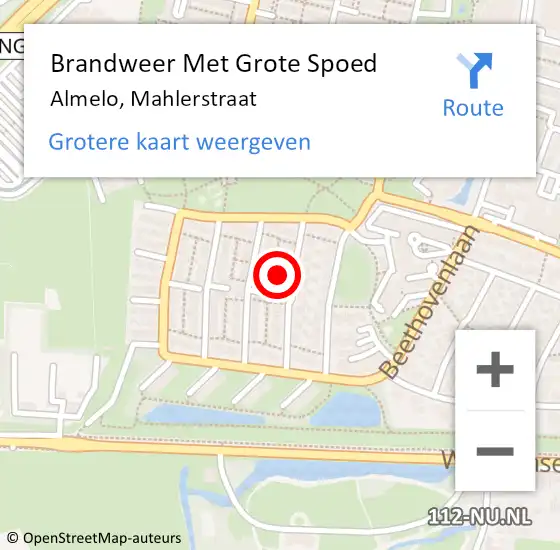 Locatie op kaart van de 112 melding: Brandweer Met Grote Spoed Naar Almelo, Mahlerstraat op 22 augustus 2021 15:18