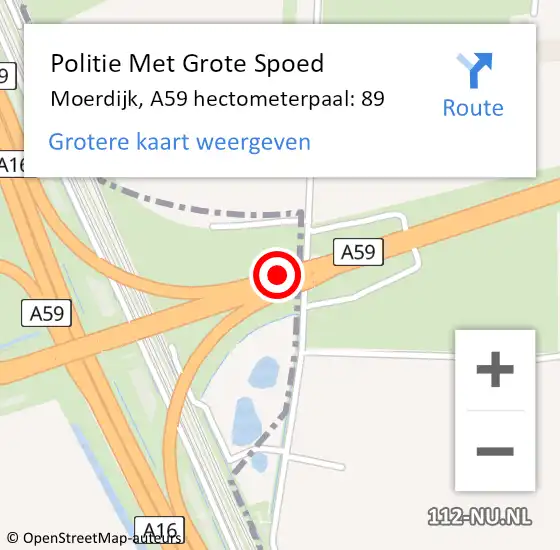 Locatie op kaart van de 112 melding: Politie Met Grote Spoed Naar Moerdijk, A59 hectometerpaal: 89 op 22 augustus 2021 15:34