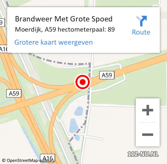 Locatie op kaart van de 112 melding: Brandweer Met Grote Spoed Naar Moerdijk, A59 hectometerpaal: 89 op 22 augustus 2021 15:34