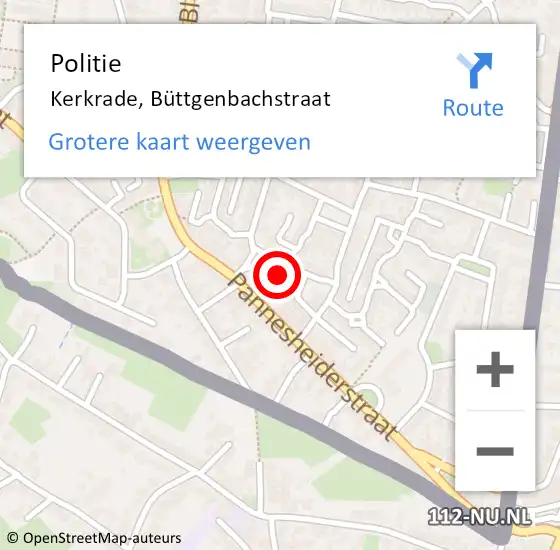 Locatie op kaart van de 112 melding: Politie Kerkrade, Büttgenbachstraat op 22 augustus 2021 16:26