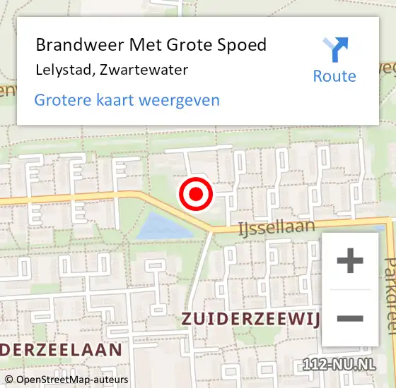 Locatie op kaart van de 112 melding: Brandweer Met Grote Spoed Naar Lelystad, Zwartewater op 22 augustus 2021 16:40