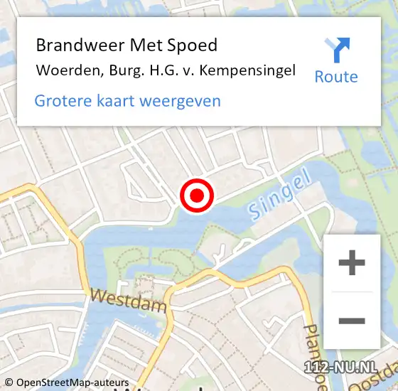 Locatie op kaart van de 112 melding: Brandweer Met Spoed Naar Woerden, Burg. H.G. v. Kempensingel op 22 augustus 2021 17:29