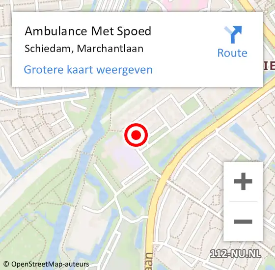 Locatie op kaart van de 112 melding: Ambulance Met Spoed Naar Schiedam, Marchantlaan op 22 augustus 2021 17:38