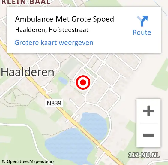 Locatie op kaart van de 112 melding: Ambulance Met Grote Spoed Naar Haalderen, Hofsteestraat op 22 augustus 2021 17:51