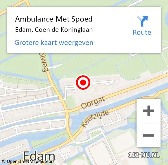 Locatie op kaart van de 112 melding: Ambulance Met Spoed Naar Edam, Coen de Koninglaan op 22 augustus 2021 18:14