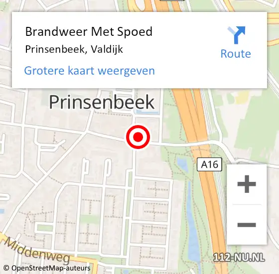 Locatie op kaart van de 112 melding: Brandweer Met Spoed Naar Prinsenbeek, Valdijk op 22 augustus 2021 18:18