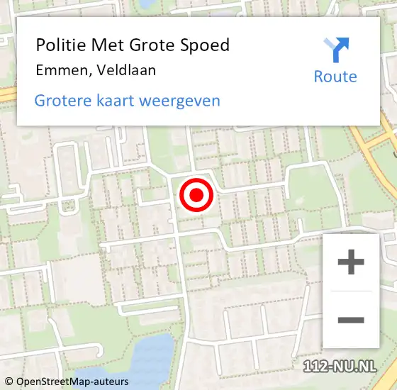 Locatie op kaart van de 112 melding: Politie Met Grote Spoed Naar Emmen, Veldlaan op 22 augustus 2021 18:34