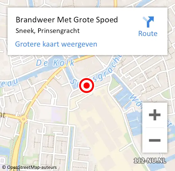 Locatie op kaart van de 112 melding: Brandweer Met Grote Spoed Naar Sneek, Prinsengracht op 22 augustus 2021 18:37