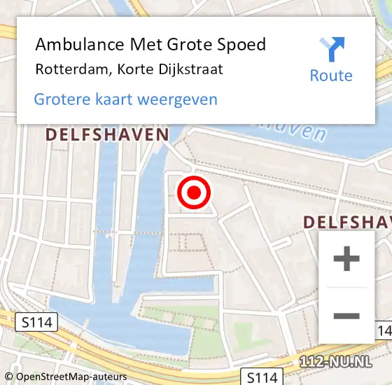 Locatie op kaart van de 112 melding: Ambulance Met Grote Spoed Naar Rotterdam, Korte Dijkstraat op 20 juni 2014 14:15