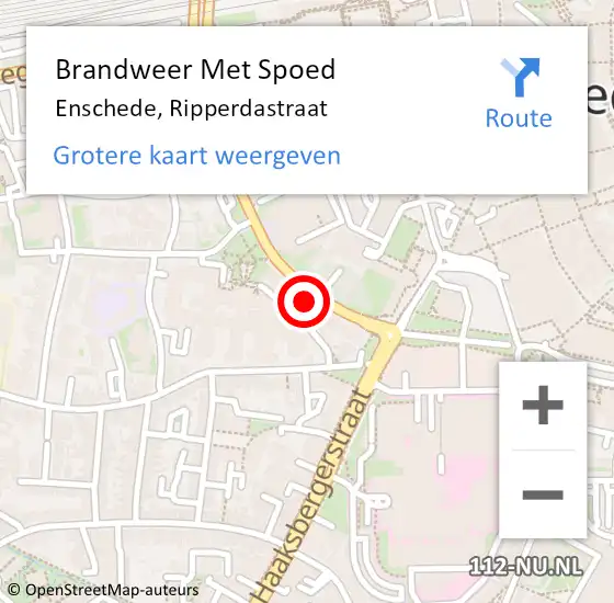 Locatie op kaart van de 112 melding: Brandweer Met Spoed Naar Enschede, Ripperdastraat op 22 augustus 2021 19:15