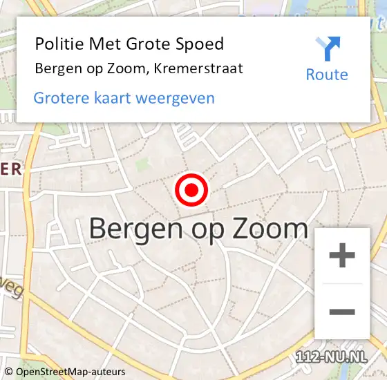 Locatie op kaart van de 112 melding: Politie Met Grote Spoed Naar Bergen op Zoom, Kremerstraat op 22 augustus 2021 19:24