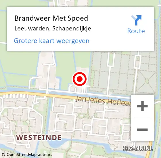 Locatie op kaart van de 112 melding: Brandweer Met Spoed Naar Leeuwarden, Schapendijkje op 22 augustus 2021 20:25