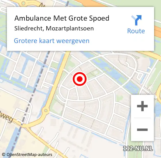 Locatie op kaart van de 112 melding: Ambulance Met Grote Spoed Naar Sliedrecht, Mozartplantsoen op 22 augustus 2021 20:52