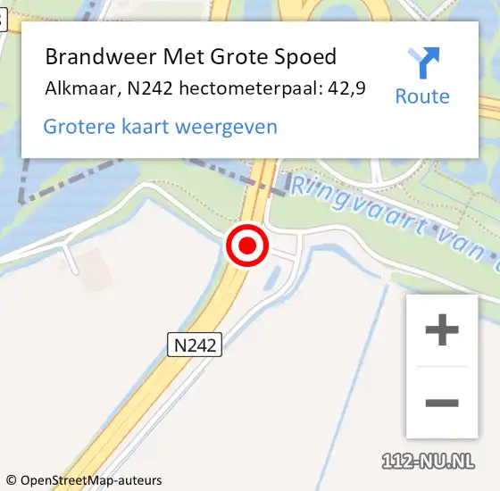 Locatie op kaart van de 112 melding: Brandweer Met Grote Spoed Naar Alkmaar, N242 hectometerpaal: 42,9 op 22 augustus 2021 21:15