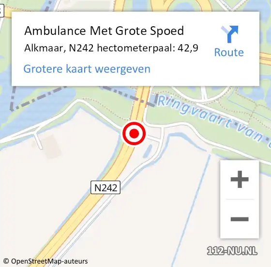 Locatie op kaart van de 112 melding: Ambulance Met Grote Spoed Naar Alkmaar, N242 hectometerpaal: 42,9 op 22 augustus 2021 21:16