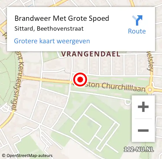 Locatie op kaart van de 112 melding: Brandweer Met Grote Spoed Naar Sittard, Beethovenstraat op 22 augustus 2021 21:38