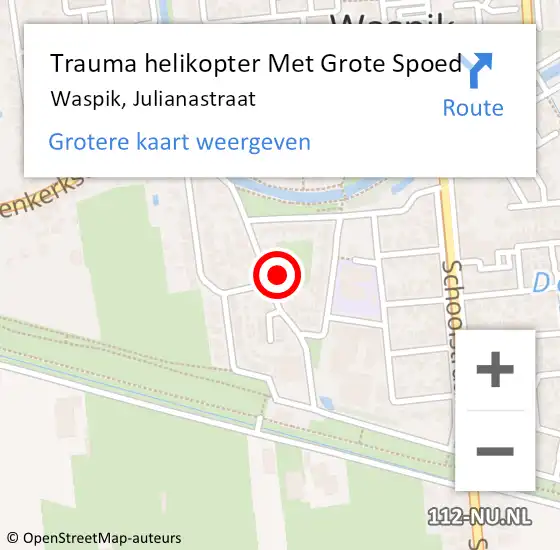 Locatie op kaart van de 112 melding: Trauma helikopter Met Grote Spoed Naar Waspik, Julianastraat op 22 augustus 2021 22:18