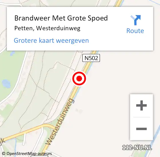 Locatie op kaart van de 112 melding: Brandweer Met Grote Spoed Naar Petten, Westerduinweg op 22 augustus 2021 22:26