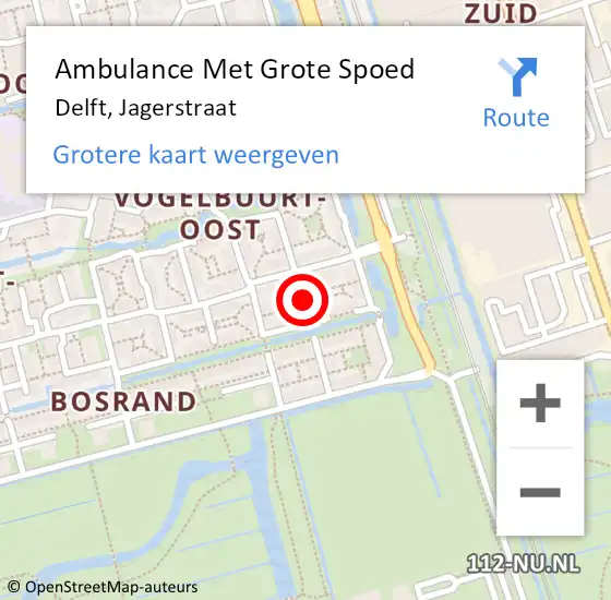 Locatie op kaart van de 112 melding: Ambulance Met Grote Spoed Naar Delft, Jagerstraat op 22 augustus 2021 22:45