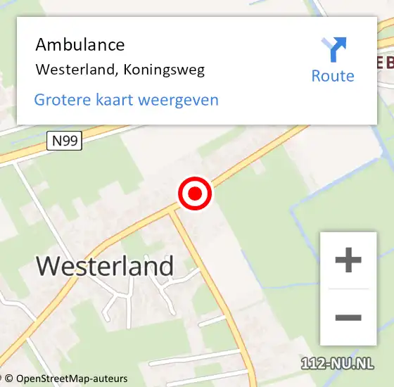 Locatie op kaart van de 112 melding: Ambulance Westerland, Koningsweg op 22 augustus 2021 23:04