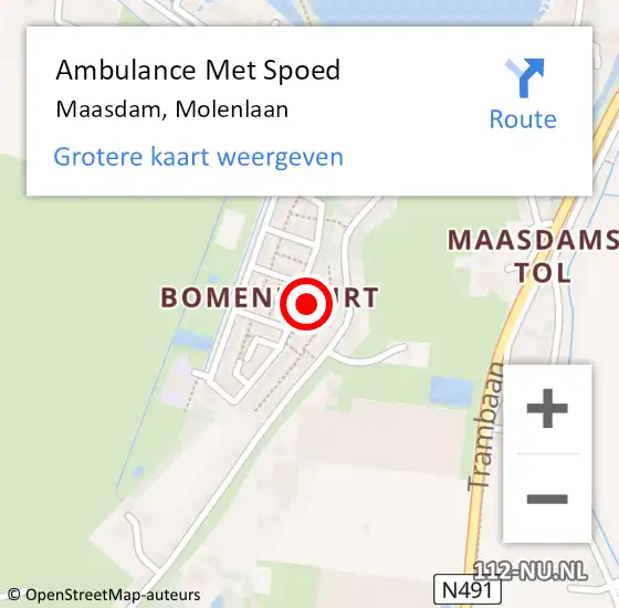 Locatie op kaart van de 112 melding: Ambulance Met Spoed Naar Maasdam, Molenlaan op 22 augustus 2021 23:05