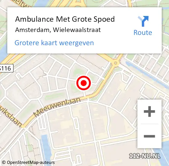 Locatie op kaart van de 112 melding: Ambulance Met Grote Spoed Naar Amsterdam, Wielewaalstraat op 22 augustus 2021 23:40