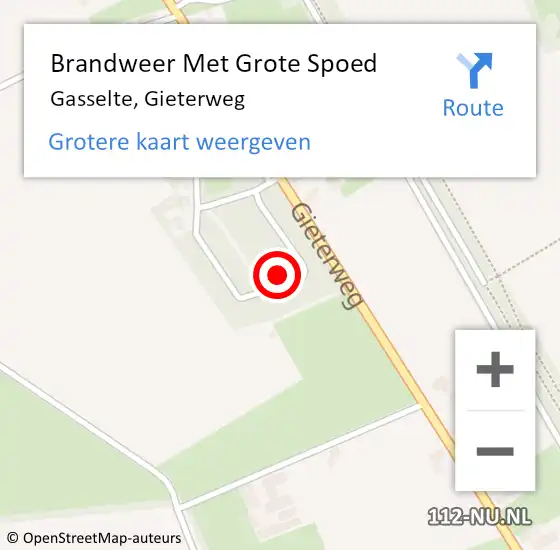 Locatie op kaart van de 112 melding: Brandweer Met Grote Spoed Naar Gasselte, Gieterweg op 22 augustus 2021 23:42