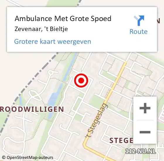 Locatie op kaart van de 112 melding: Ambulance Met Grote Spoed Naar Zevenaar, 't Bieltje op 23 augustus 2021 00:24