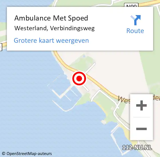 Locatie op kaart van de 112 melding: Ambulance Met Spoed Naar Westerland, Verbindingsweg op 23 augustus 2021 00:38