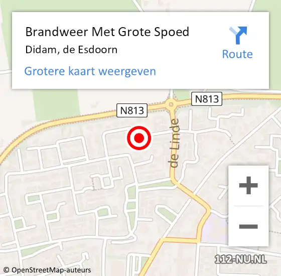 Locatie op kaart van de 112 melding: Brandweer Met Grote Spoed Naar Didam, de Esdoorn op 23 augustus 2021 01:21