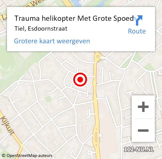 Locatie op kaart van de 112 melding: Trauma helikopter Met Grote Spoed Naar Tiel, Esdoornstraat op 23 augustus 2021 02:07