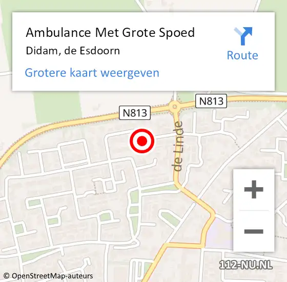 Locatie op kaart van de 112 melding: Ambulance Met Grote Spoed Naar Didam, de Esdoorn op 23 augustus 2021 02:30