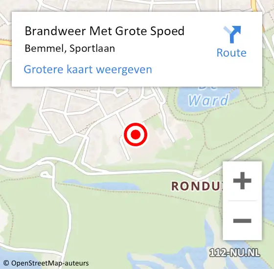 Locatie op kaart van de 112 melding: Brandweer Met Grote Spoed Naar Bemmel, Sportlaan op 23 augustus 2021 02:52