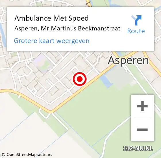 Locatie op kaart van de 112 melding: Ambulance Met Spoed Naar Asperen, Mr.Martinus Beekmanstraat op 23 augustus 2021 05:35