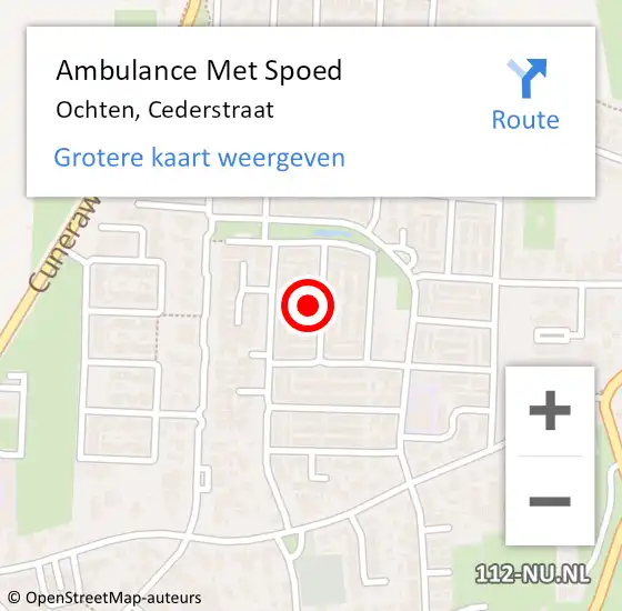 Locatie op kaart van de 112 melding: Ambulance Met Spoed Naar Ochten, Cederstraat op 23 augustus 2021 05:48