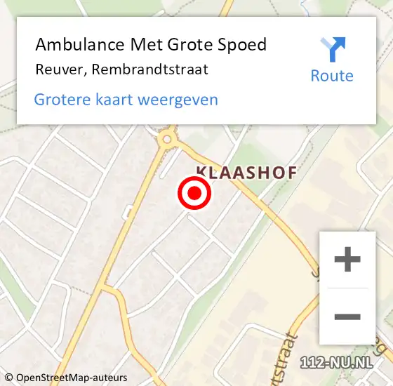 Locatie op kaart van de 112 melding: Ambulance Met Grote Spoed Naar Reuver, Rembrandtstraat op 20 juni 2014 14:49