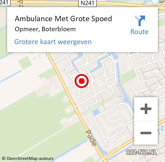 Locatie op kaart van de 112 melding: Ambulance Met Grote Spoed Naar Opmeer, Boterbloem op 23 augustus 2021 07:15