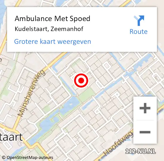 Locatie op kaart van de 112 melding: Ambulance Met Spoed Naar Kudelstaart, Zeemanhof op 23 augustus 2021 08:36