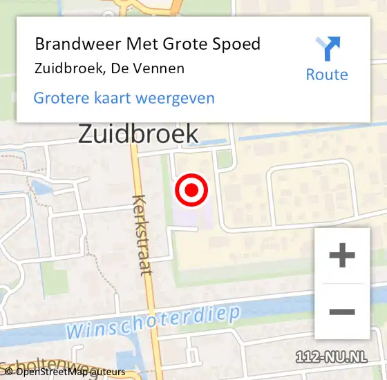 Locatie op kaart van de 112 melding: Brandweer Met Grote Spoed Naar Zuidbroek, De Vennen op 23 augustus 2021 08:41