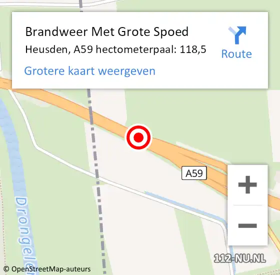 Locatie op kaart van de 112 melding: Brandweer Met Grote Spoed Naar Heusden, A59 hectometerpaal: 118,5 op 23 augustus 2021 08:43