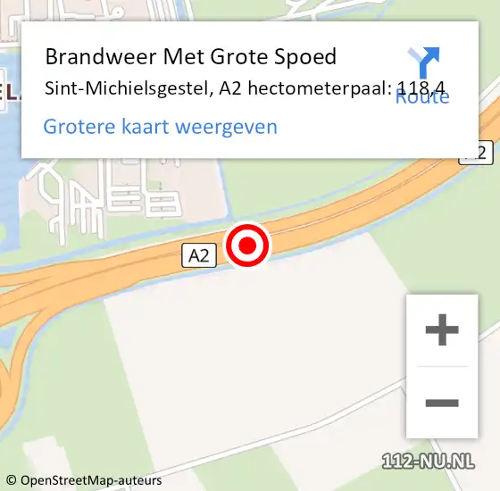 Locatie op kaart van de 112 melding: Brandweer Met Grote Spoed Naar Sint-Michielsgestel, A2 hectometerpaal: 118,4 op 23 augustus 2021 08:44