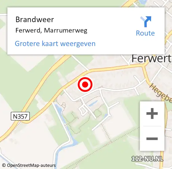 Locatie op kaart van de 112 melding: Brandweer Ferwerd, Marrumerweg op 23 augustus 2021 09:12