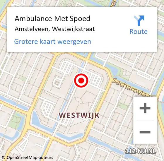 Locatie op kaart van de 112 melding: Ambulance Met Spoed Naar Amstelveen, Westwijkstraat op 23 augustus 2021 09:31