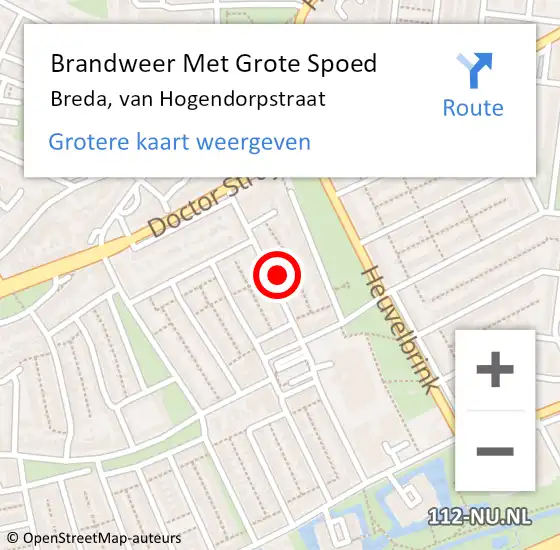Locatie op kaart van de 112 melding: Brandweer Met Grote Spoed Naar Breda, van Hogendorpstraat op 23 augustus 2021 10:11