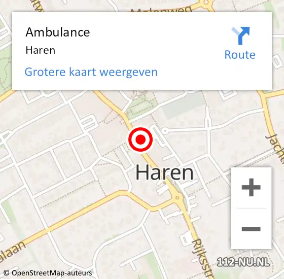 Locatie op kaart van de 112 melding: Ambulance Haren op 23 augustus 2021 10:20